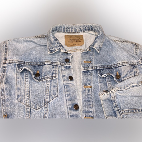 Vintage 90s Levi Strauss Light Blue Denim Trucker Collar Jean Jacket L 16/18 - Picture 12 of 16